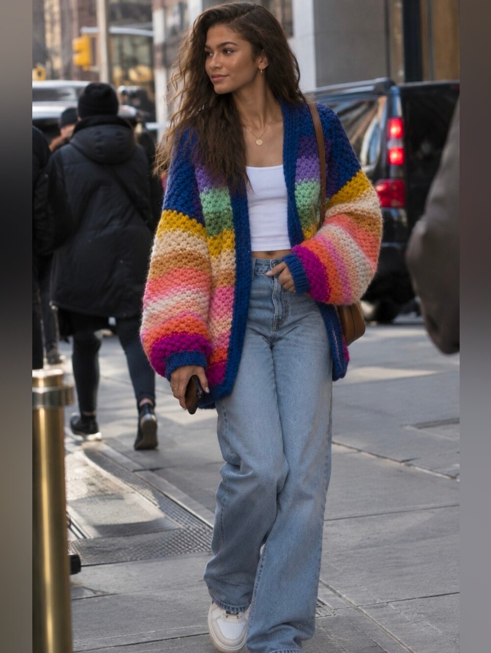 Anthropologie Mayflower HandMade Chunky Crochet Cardigan In Rainbow NIP$240